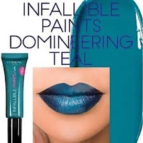 BNWT L'Oreal Infallible Paints Lips Lip Color Domineering Teal - Picture 2 of 8